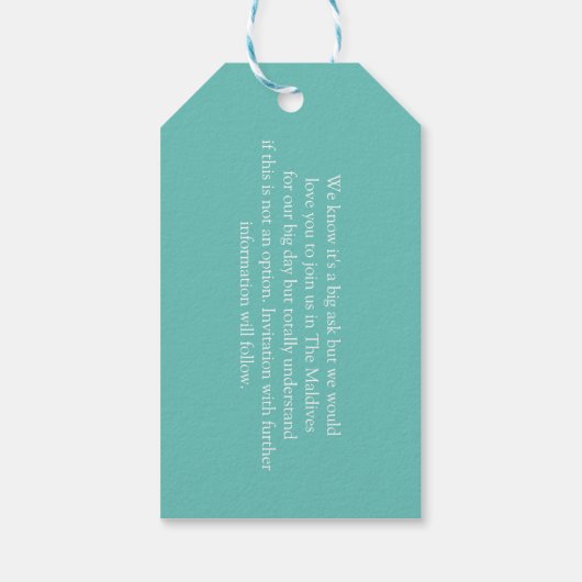 Malediven Wedding Destination Save the Date Geschenkanhänger (Rückseite)