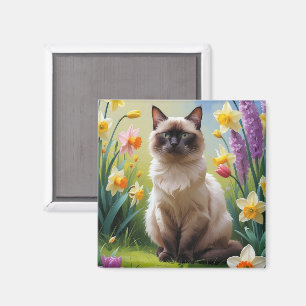 Malen der Siamesen Katzenfrühlingsblumen Magnet