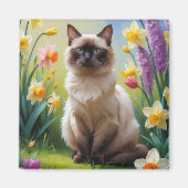 Malen der Siamesen Katzenfrühlingsblumen Magnet (Vorne)
