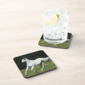 Malen Sie das Pferd, das in grasartiges Feld läuft Untersetzer (Rechte Seite)