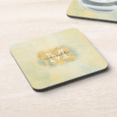 Malen Sie gebürstetes gelbes Monogramm Getränkeuntersetzer (Linke Seite)