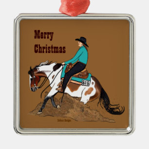 Malen Sie lenkende Pferdeweihnachtsverzierung Silbernes Ornament
