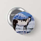 Malen Sie Pferd stehend im Schnee Button (Vorne & Hinten)