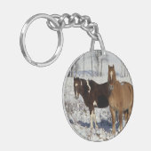 Malen Sie Pferde im Schnee Schlüsselanhänger (Vorderseite links)