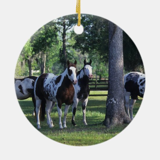 Malen Sie Pferde in den Bäumen Keramikornament (Hinten)