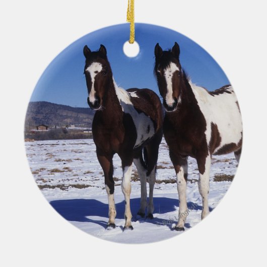 Malen Sie Pferde stehend im Schnee Keramikornament (Hinten)
