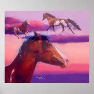 Malen Sie Pferdesonnenuntergang-Plakat Poster