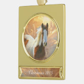 Malen Sie Pferdeweihnachtsgold überzogene Banner-Ornament Gold (Links)