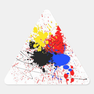 Malen Sie Spritzer-Kunst-Schwarz-blaues Rot-Gelb Dreieckiger Aufkleber