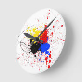 Malen Sie Spritzer-Kunst-Schwarz-blaues Rot-Gelb Runde Wanduhr (Winkel)