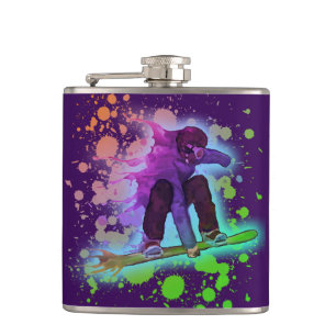 Malen Sie Spritzerregenbogen Snowboarderflasche Flachmann