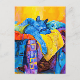 Malen von Katzen Schlafen in Wäscheständer Postkarte