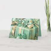 Malen von Weihnachtsgeschenken Mint Green Feiertagskarte (Vorderseite)