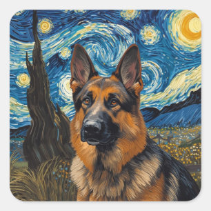 Malender Nachthimmel-Maler-German-Shepherd Quadratischer Aufkleber