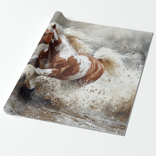 Malendes Pferd, das durch das Wasser läuft Geschenkpapier (Ungerollt)