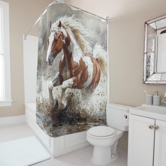 Malendes Pferd, das durch Wasser läuft Duschvorhang (Beispiel)