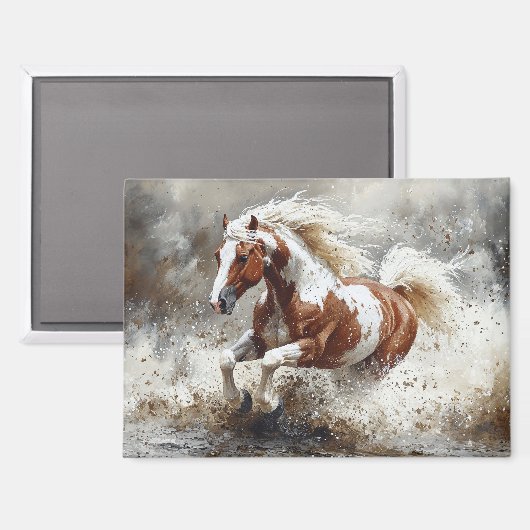Malendes Pferd, das durch Wasser läuft Magnet (Vorderseite/Rückseite)