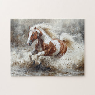 Malendes Pferd, das durch Wasser läuft Puzzle