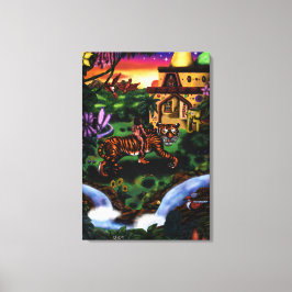 Maler, der auf dem Tempel des Tigerdschungels reit Leinwanddruck