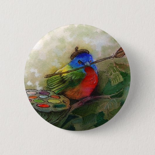 Maler gemalter mit dem Kopfe stoßender Vogel Button (Vorderseite)