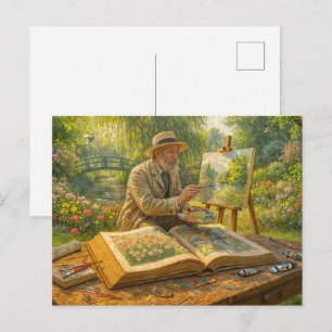 Maler im Garten aus einem Kunst-Märchenbuch Feiertagspostkarte