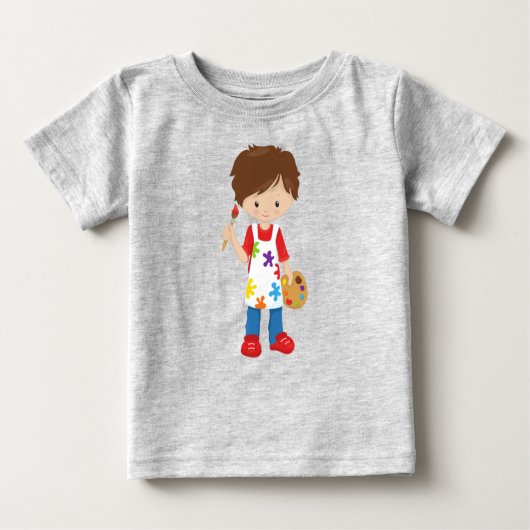 Maler, Malerin, Niedlicher Junge, braune Haare Baby T-shirt (Vorderseite)