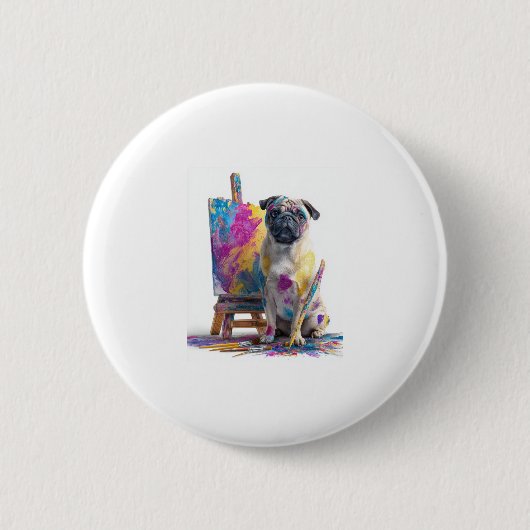 Maler Mops � Abstrakt Art Dog Button (Vorderseite)