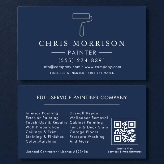 Maler Navy Blau Silber QR-Code Visitenkarte