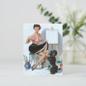 Maler Pin Up Postkarte (Stehend Vorderseite)