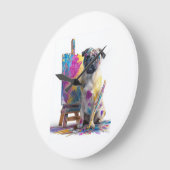 Maler-Pug � Abstrakte Kunst Hund Große Wanduhr (Winkel)