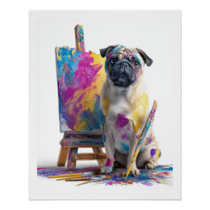 Maler-Pug � Abstrakter Kunsthund Poster