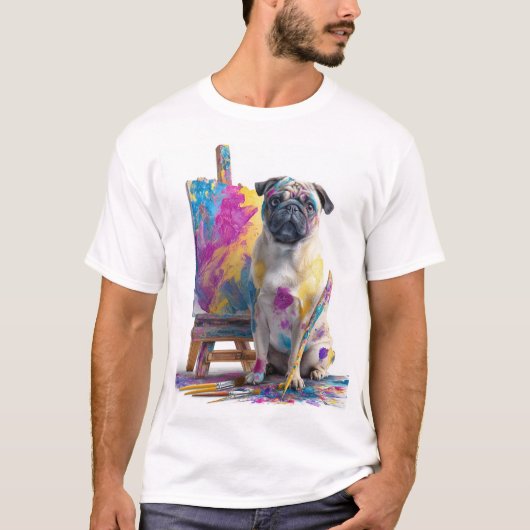 Maler Pug � abstrakter Kunsthund T-Shirt (Vorderseite)