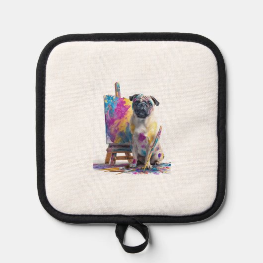 Maler Pug � abstrakter Kunsthund Topflappen (Vorderseite)