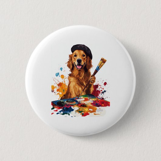 Maler Pup - Künstlerischer Hund mit Easel Button (Vorderseite)