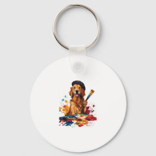 Maler Pup � künstlerischer Hund mit Easel Schlüsselanhänger