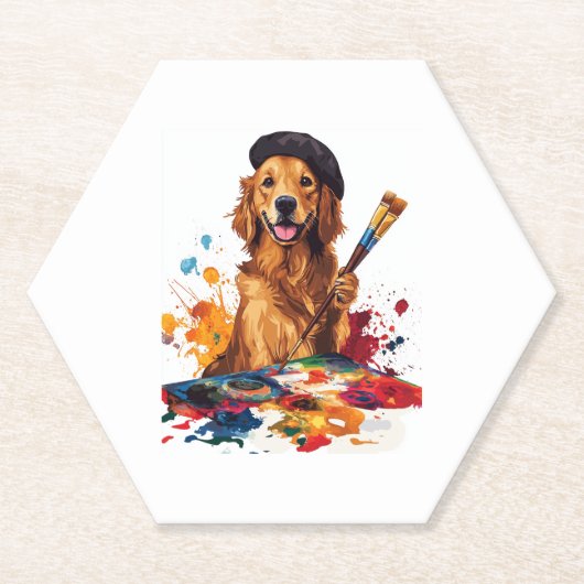 Maler Pup - Künstlerischer Hund mit Easel Untersetzer (Vorderseite)