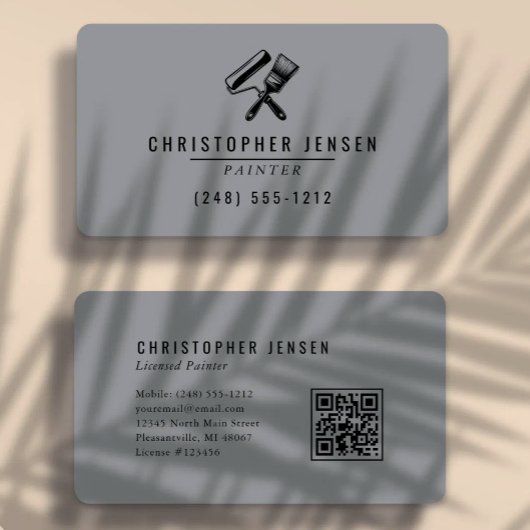 Maler-QR-Code Grau Schwarz Malerei Abgerundet Visitenkarte
