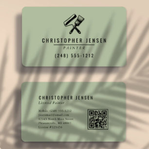 Maler-QR-Code Sage Green Schwarz Abgerundete Maler Visitenkarte