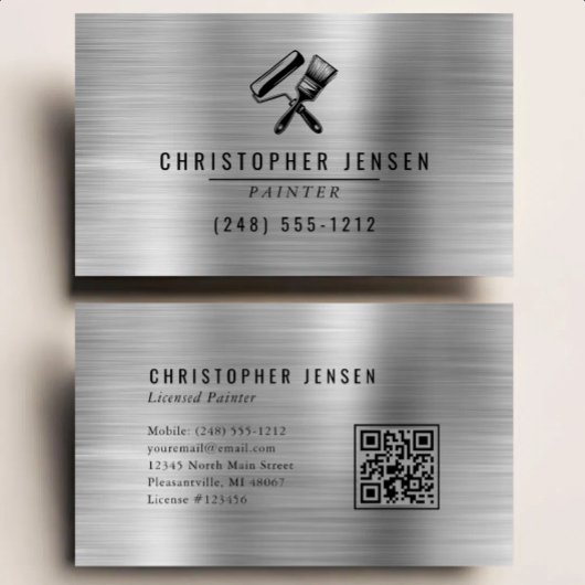 Maler-QR-Code Silber-Schwarze Metalllackierung Visitenkarte