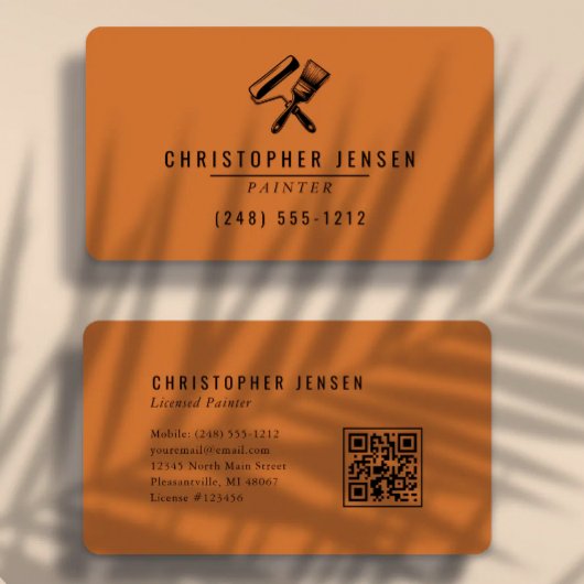 Maler-QR-Code-Terrakotta-Schwarz-abgerundete-Maler Visitenkarte