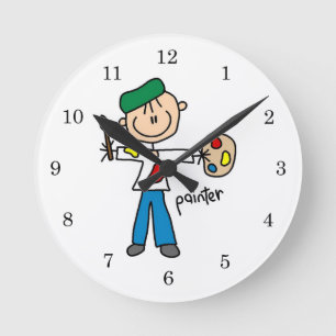 Maler-Strichmännchen Runde Wanduhr