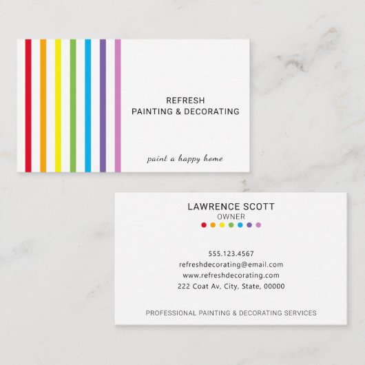 Maler und Dekorator Farbenfrohe Regenbogenstreifen Visitenkarte (Vorne/Hinten)