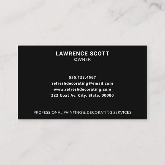 Maler und Dekorator Paint Roller Moderne Schwarz Visitenkarte (Rückseite)