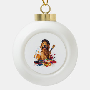 Maler-Welpe � Künstlerischer Hund mit Staffelei Keramik Kugel-Ornament