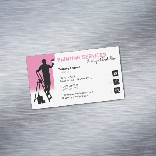 Malerdienste | Bild am Arbeitsplatz rosa Magnetische Visitenkarte (Beispiel)