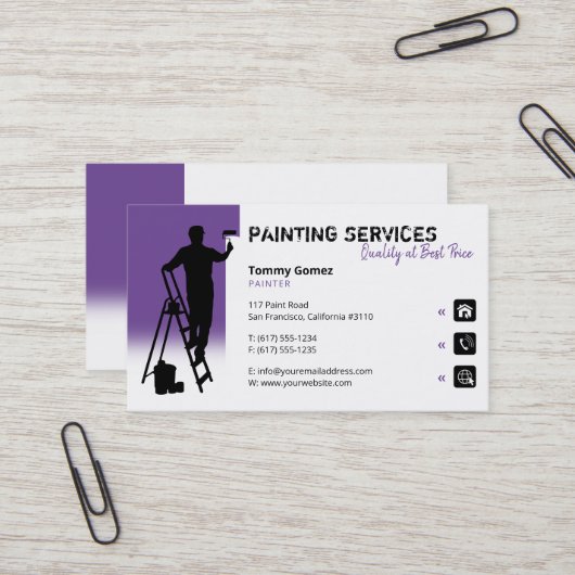 Malerdienste | Maler am Arbeitsplatz Visitenkarte (Vorderseite/Rückseite Beispiel)