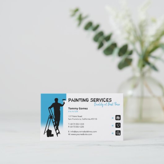 Malerdienste | Maler am Arbeitsplatz Visitenkarte (Stehend Vorderseite)