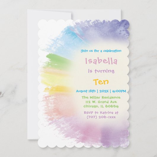 Malerei 10. Mädchen Geburtstag Einladung (Vorderseite)