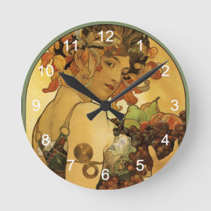 Malerei Alphonse Mucha Runde Wanduhr