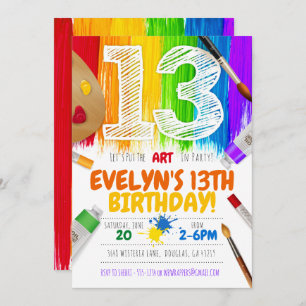 Malerei, Art Birthday Party - 13 Einladung